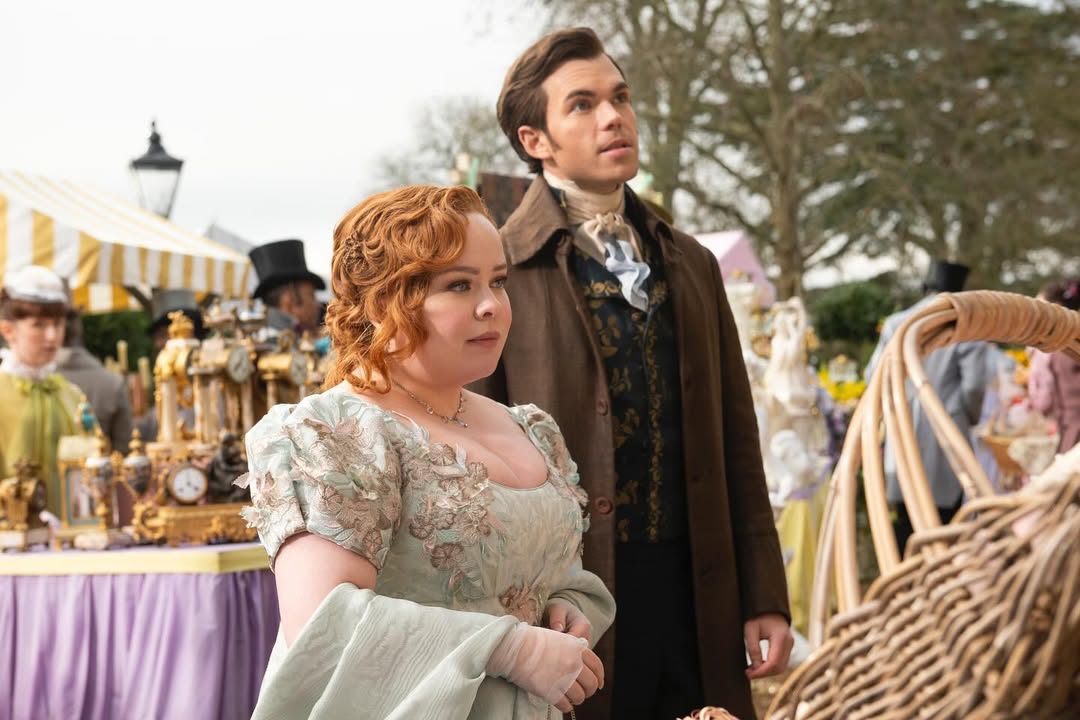 Nicola Coughlan and Luke Newton in Bridgerton Season 3