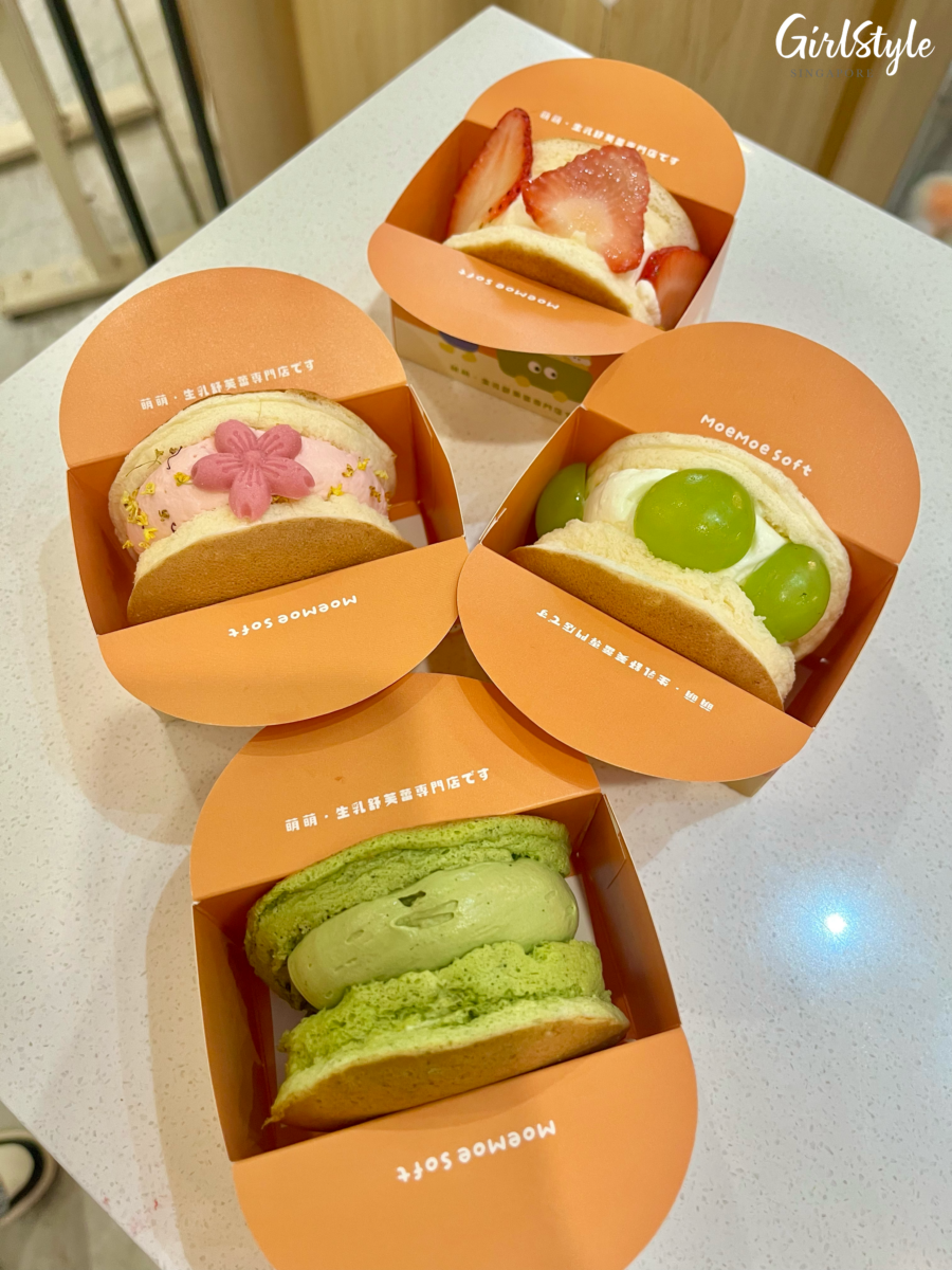 Sakura Hokkaido Milk, Strawberry & Cream, Grape & Cream, and Classic Matcha at MoeMoe’Soft