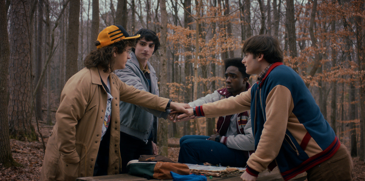 From left: Gaten Matarazzo as Dustin Henderson, Finn Wolfhard as Mike Wheeler, Caleb McLaughlin as Lucas Sinclair, Noah Schnapp as Will Byers