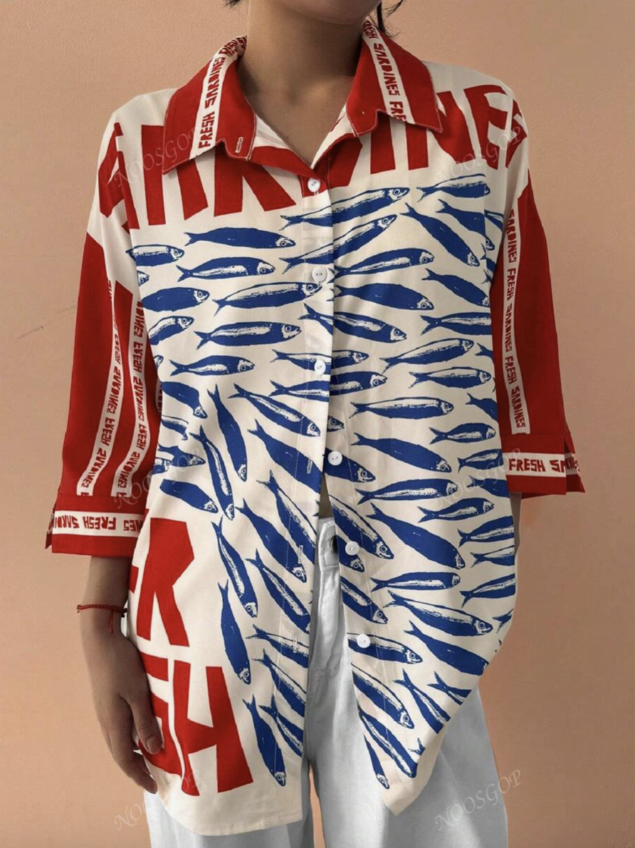 Sardine print button-up top