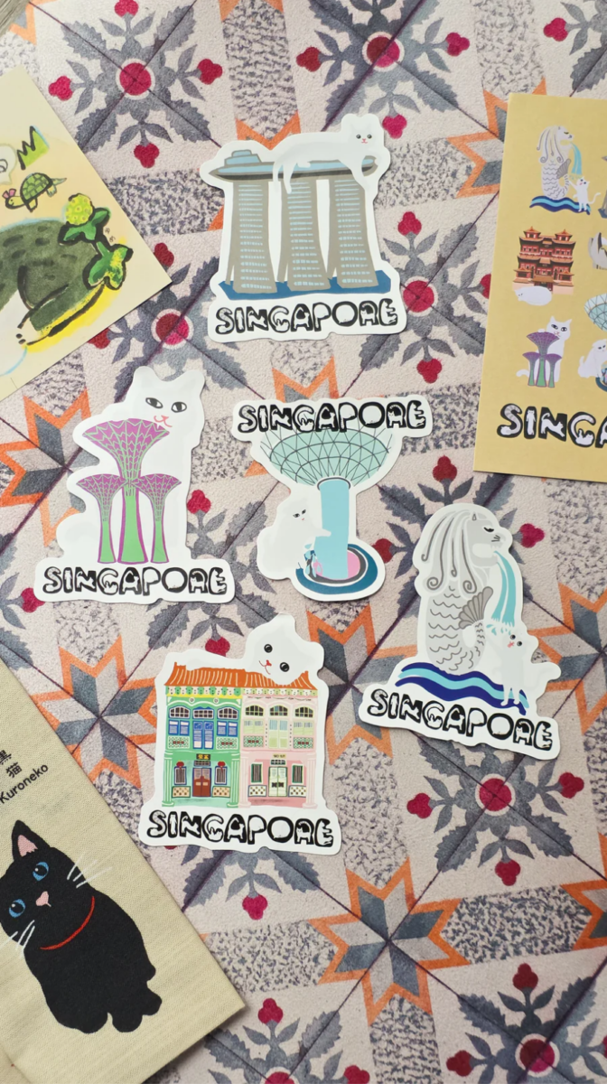 Cat-themed Singapore stickers