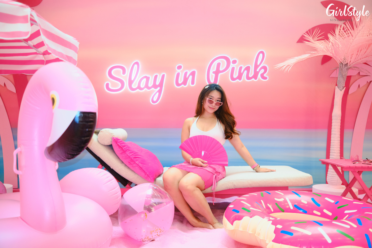 A pink beach photo zone