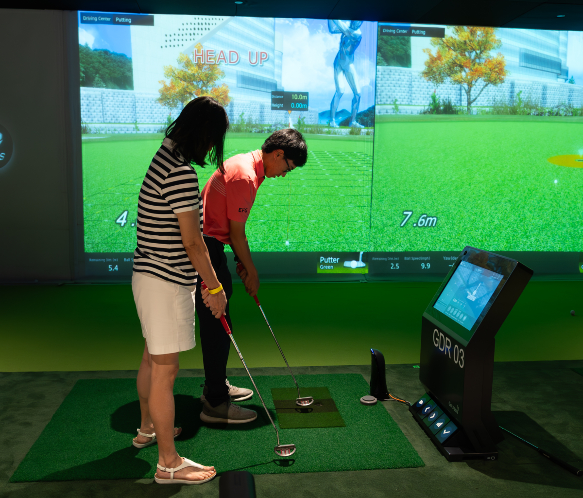 Public bays with simulators that recreate real-world courses
