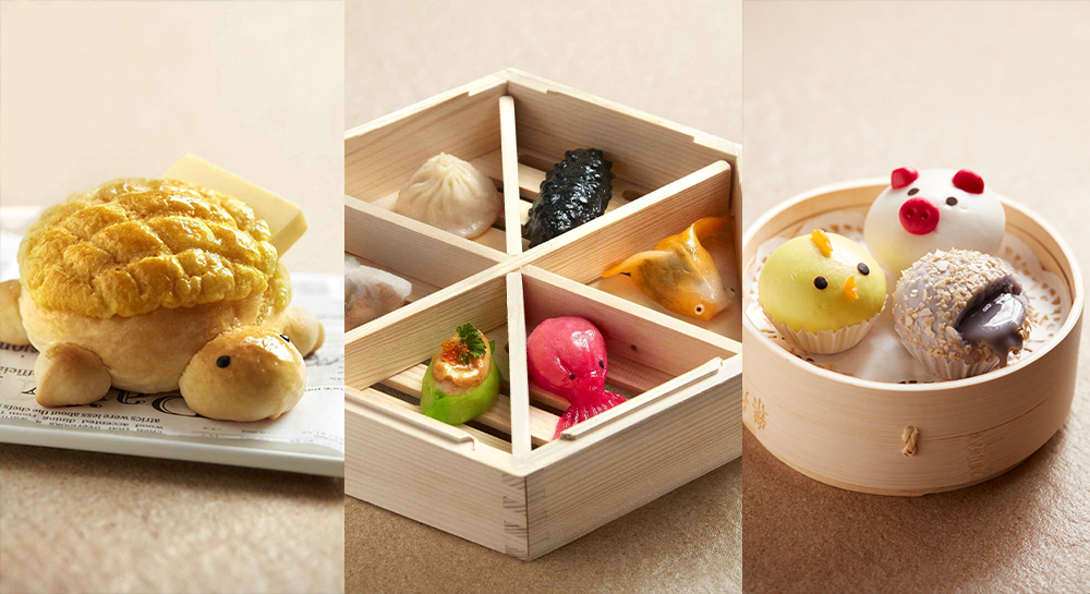 Sugar Shell Turtle Polo Bun, Signature Dim Sum Platter, and Trio Lava Bun