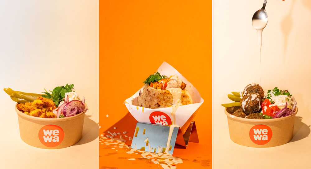 Prawn Shawarma Rice Bowl, Chicken Shawarma Pita, and Falafel Keto Bowl