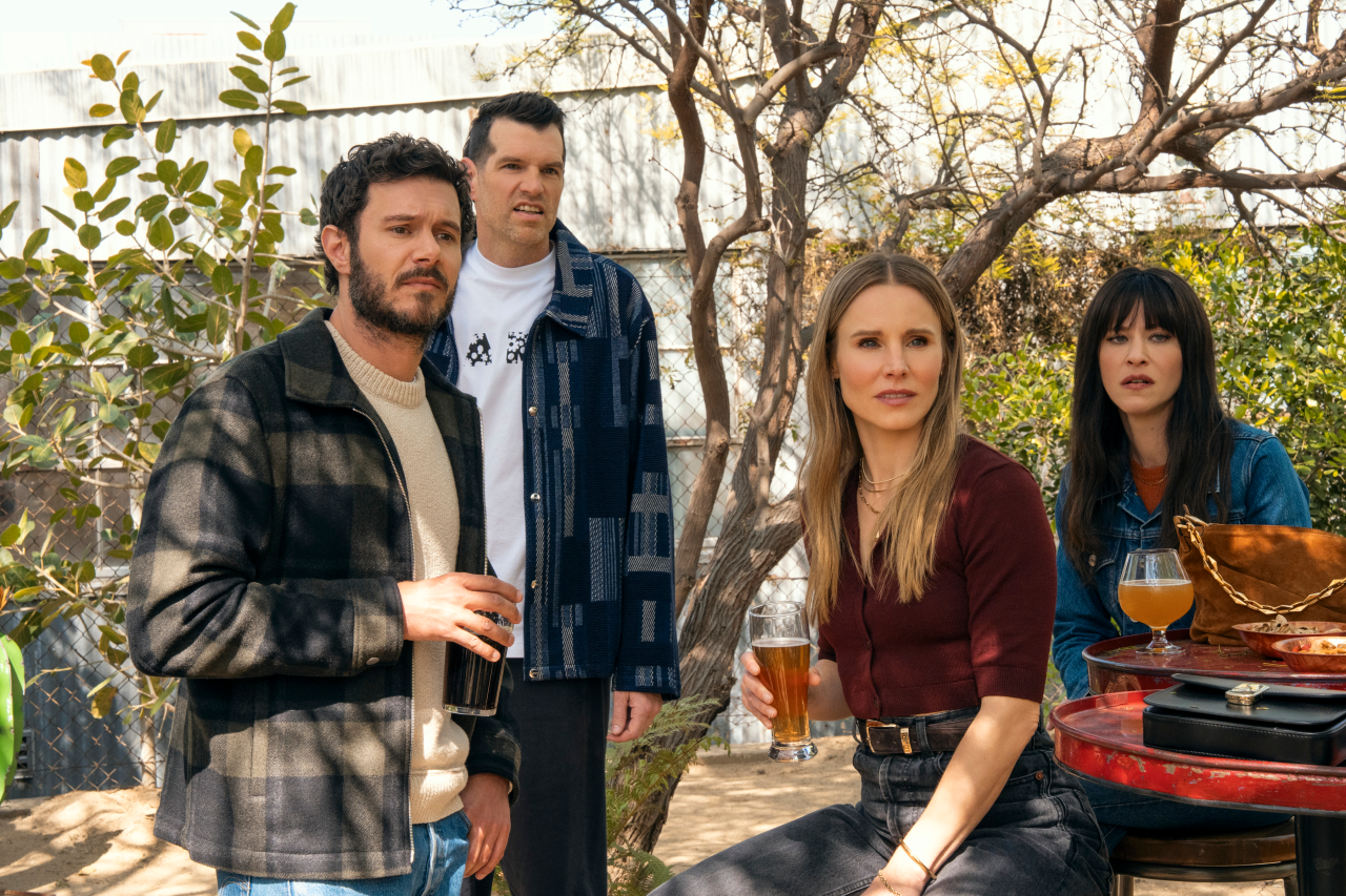 Adam Brody, Timothy Simons, Kristen Bell, and Jackie Tohn in Nobody Wants This' Season 2