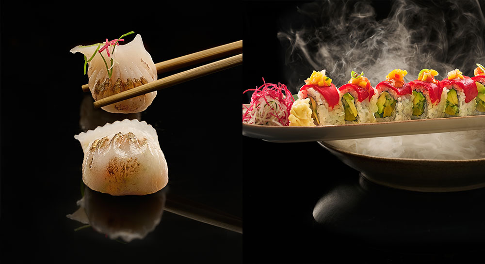 Gold-Dusted Prawn & Chives Har Gao and Piquillo Wild Roll