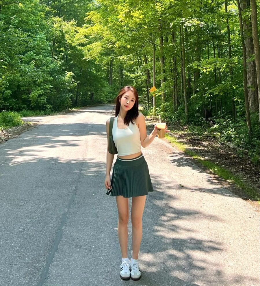 Stay cool with a halter top and tennis skirt, perfect for shopping, strolling, or sporty days