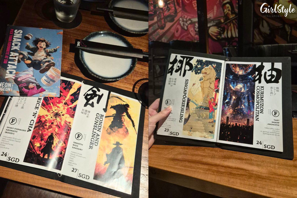 Anime-themed cocktail menu