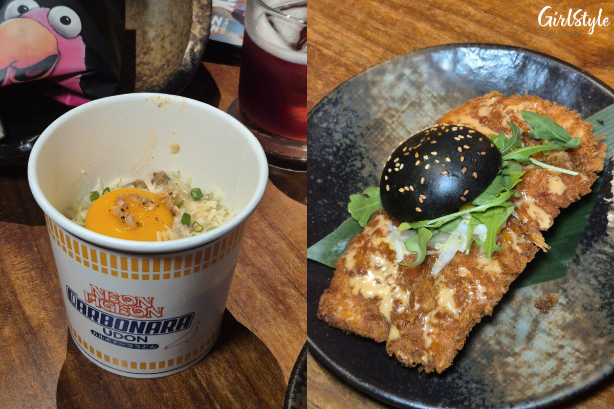 Carbonara Udon & Chicken Schnitzel Sando Burger