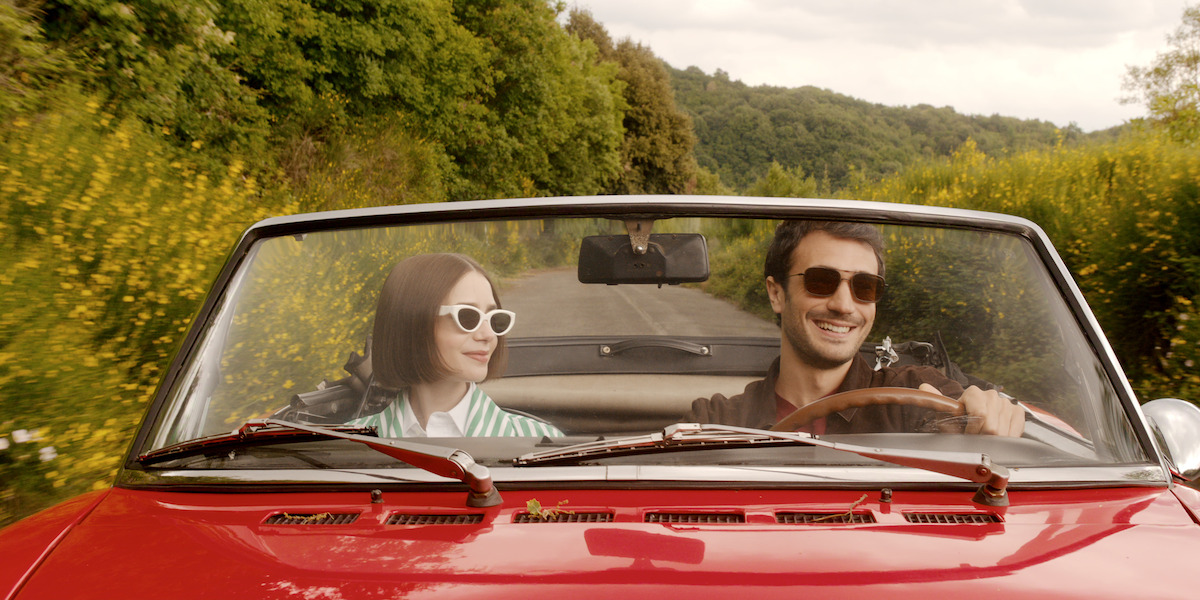 Lily Collins as Emily and Eugenio Franceschini as Marcello in 'Emily in Paris' season 5