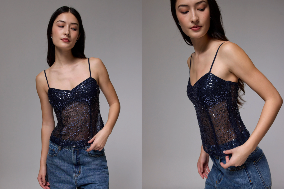 Padded Sequin V-neck Bustier Top