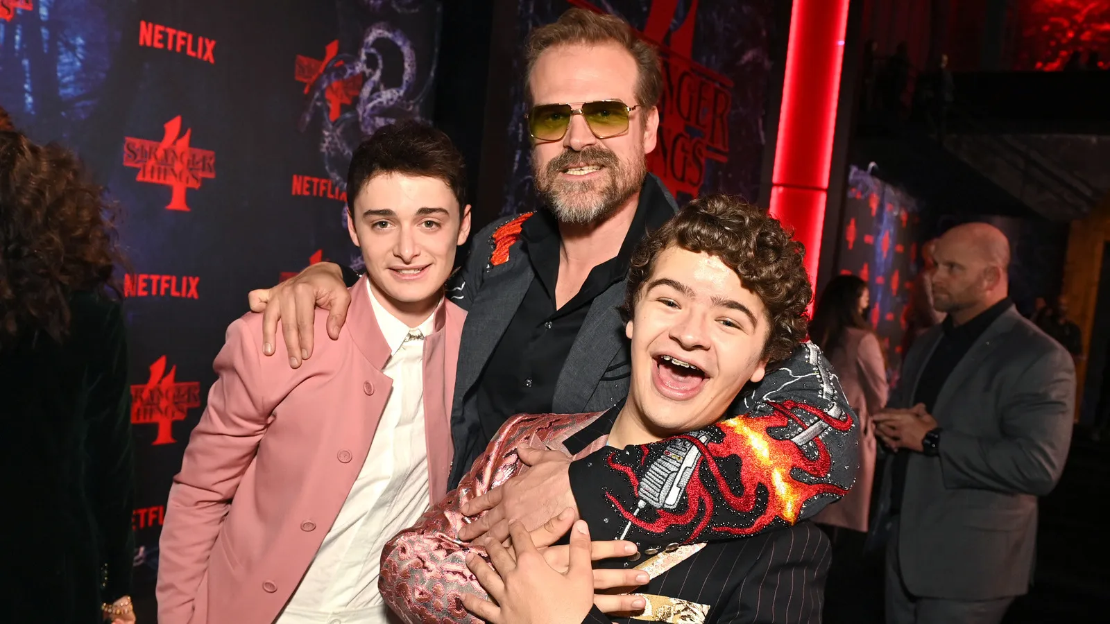 Noah Schnapp, David Harbour, and Gaten Matarazzo