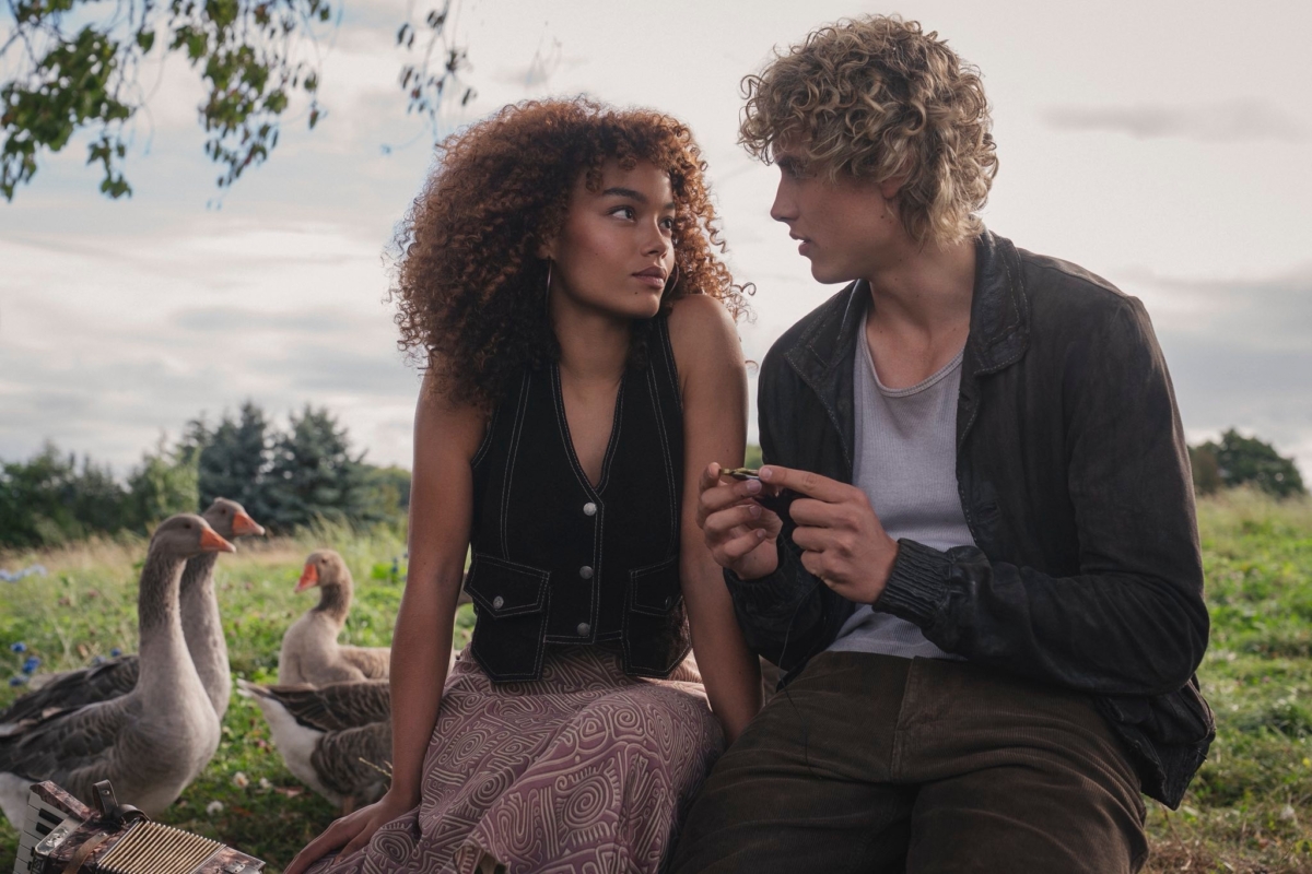 Whitney Peak as Lenore Dove Baird and Joseph Zada as Haymitch Abernathy in 'The Hunger Games: Sunrise on the Reaping'