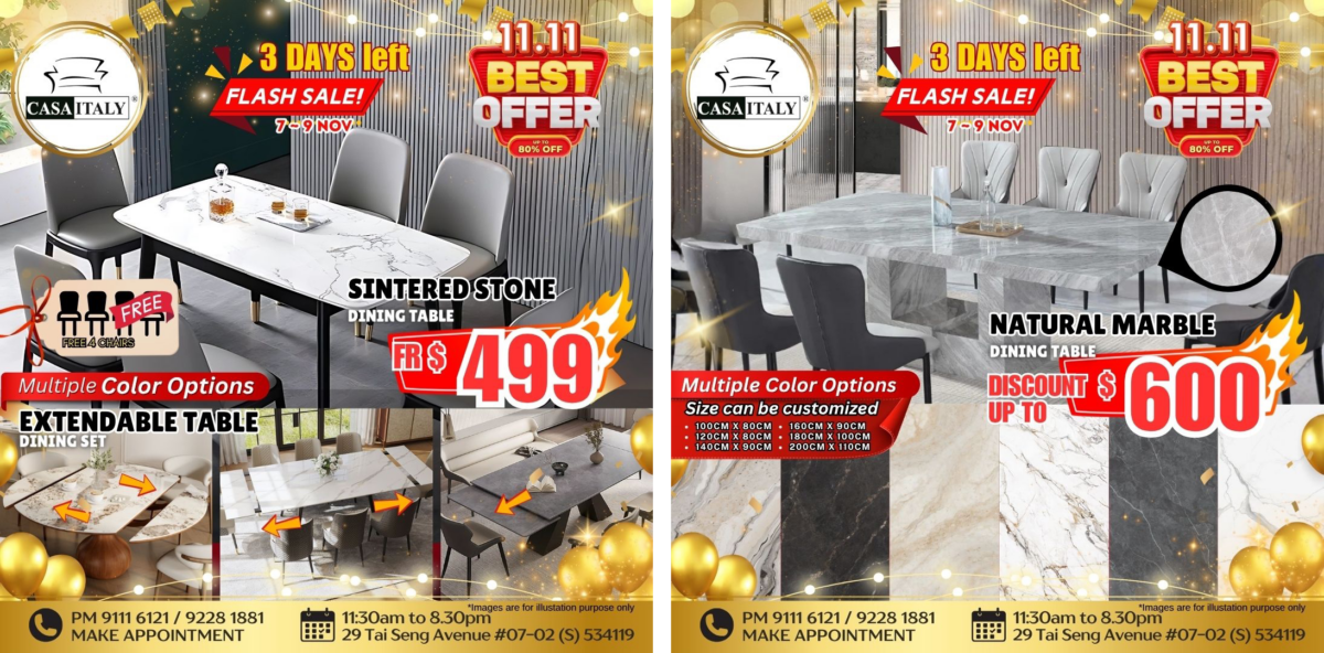 Casa Italy 11.11 Super Sale - Sintered Stone and Natural Marble Dining Tables