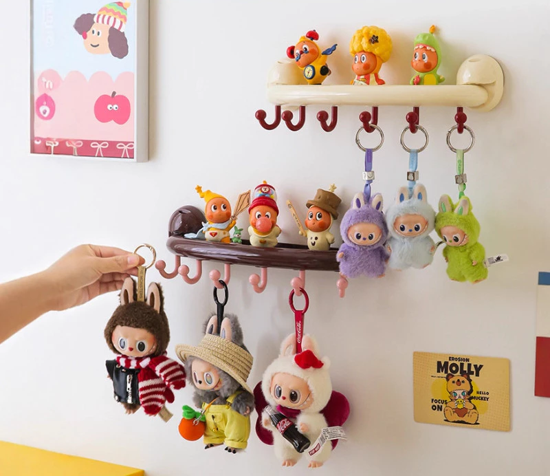 Wall shelf with hooks