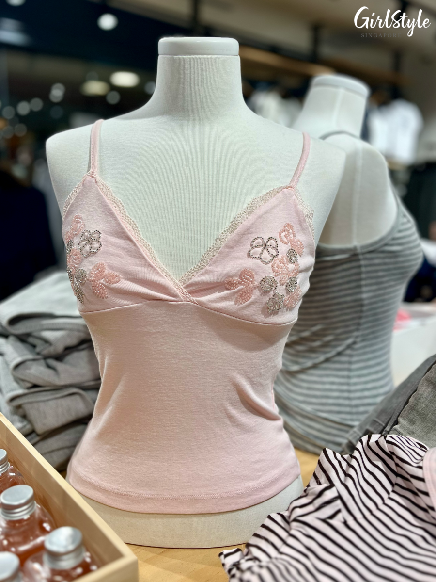 Subdued Beaded V-Neck Top at Wheelock Place