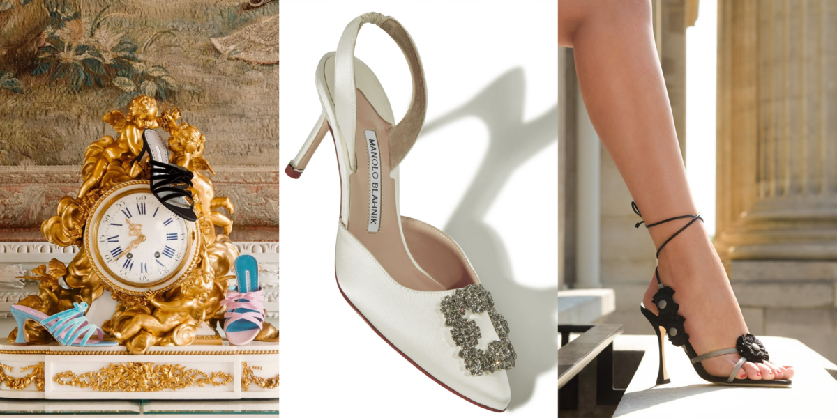 Manolo Blahnik Clementel Silk Criss-Cross Mules, Hangisis Jewel Buckle Pumps, Palissot Silk Rosettes Sandals