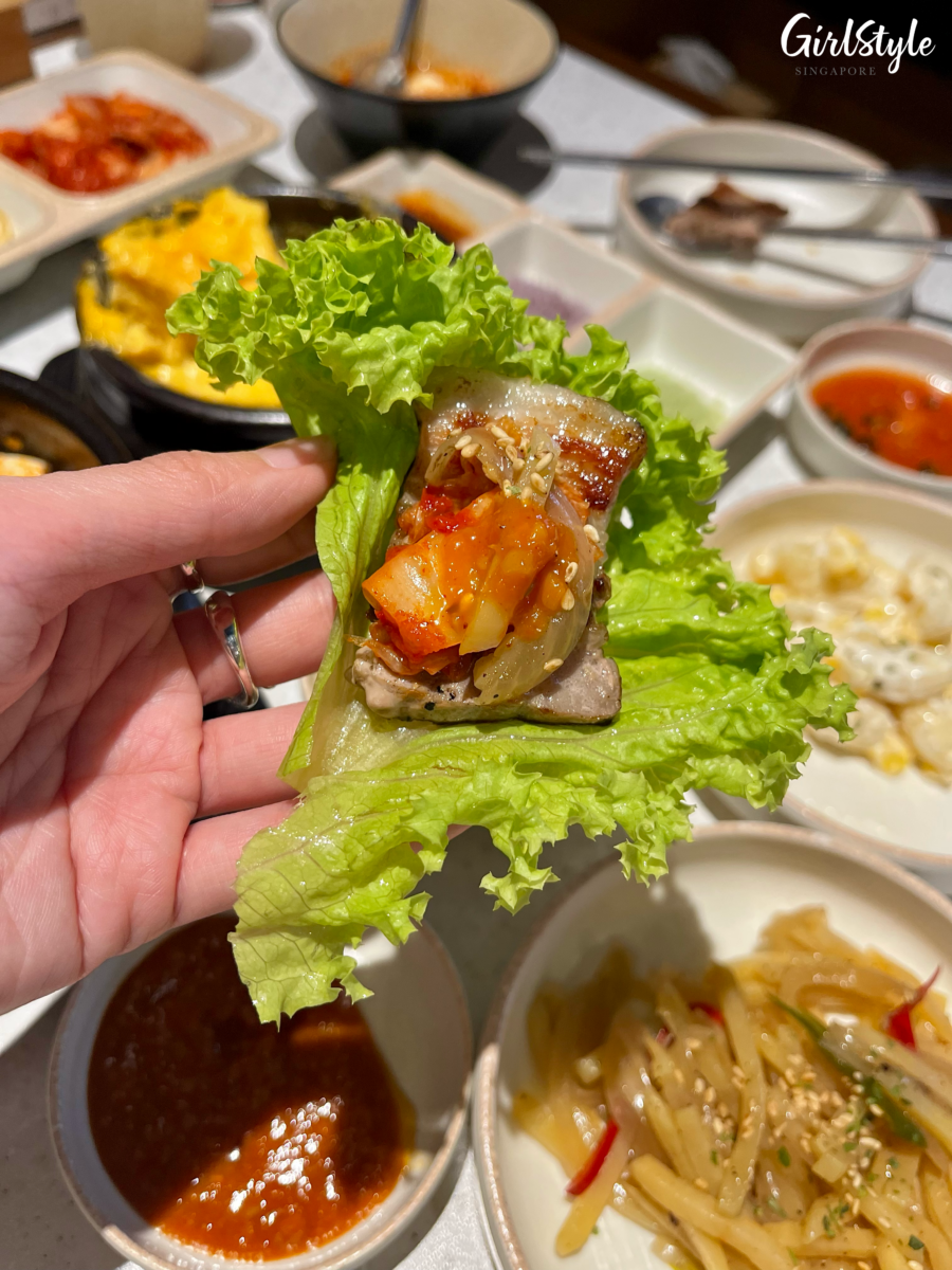 Pork Belly wrap at Keum Eun Don KBBQ