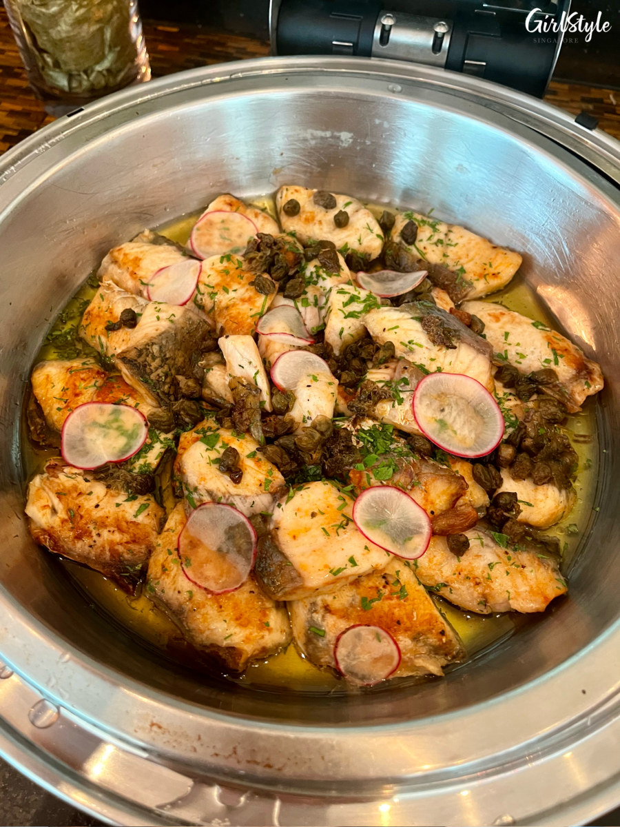 Baked Seabass with Beurre Noisette and Capers Sauce