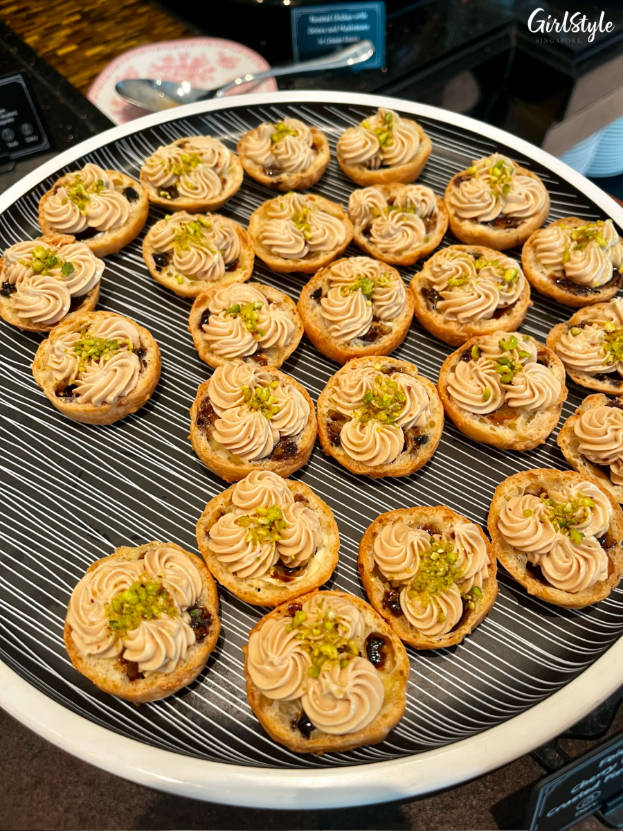 Foie Gras Mousseline, Cherry Balsamic Gastrique, Crusted Pistachio, Savoury Choux