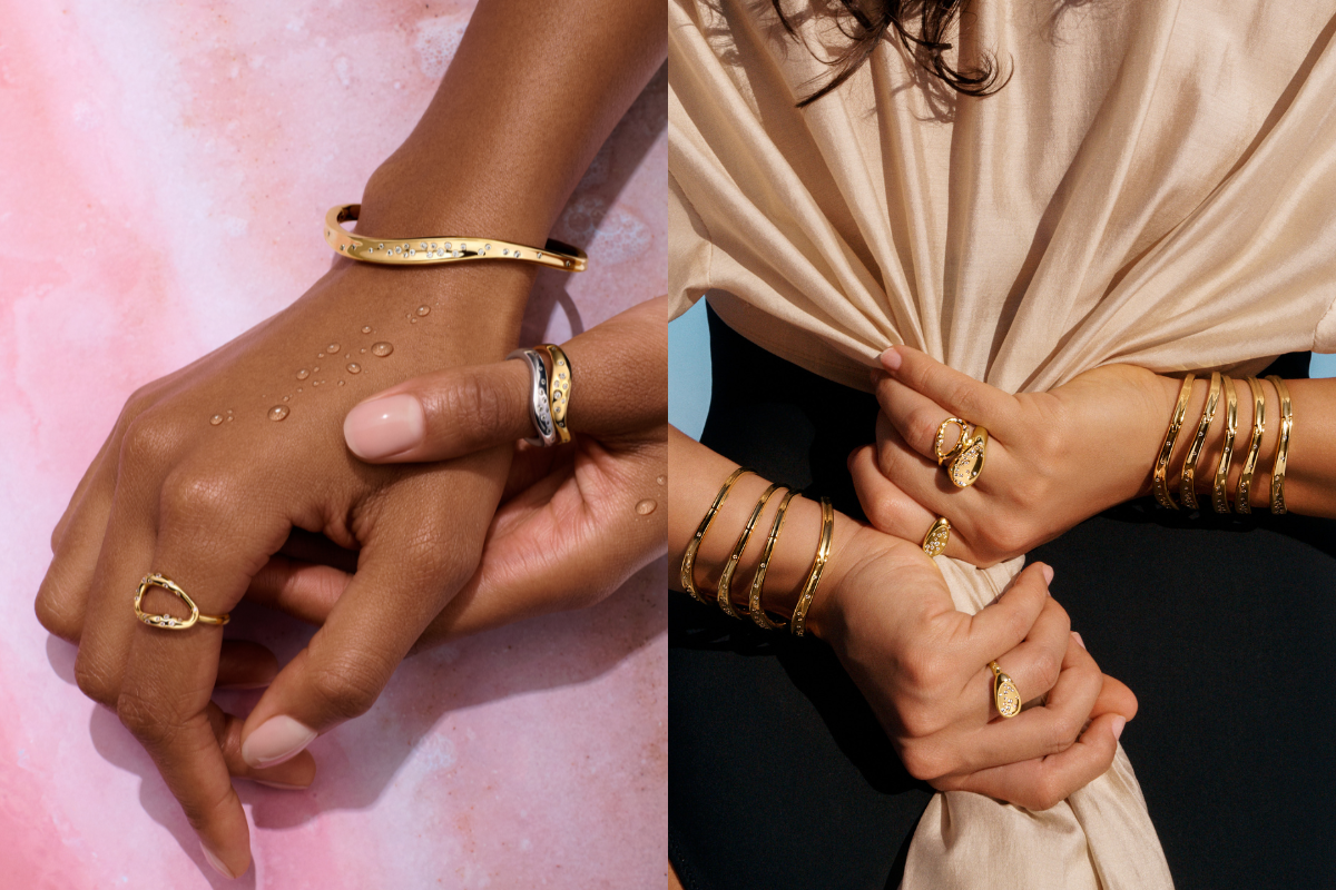 Organically Shaped Stone-Set Bangle