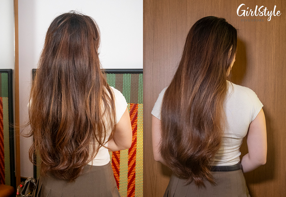 Kristy's hair before & after using the Dreame Pocket Uni Unfrizz Nozzle