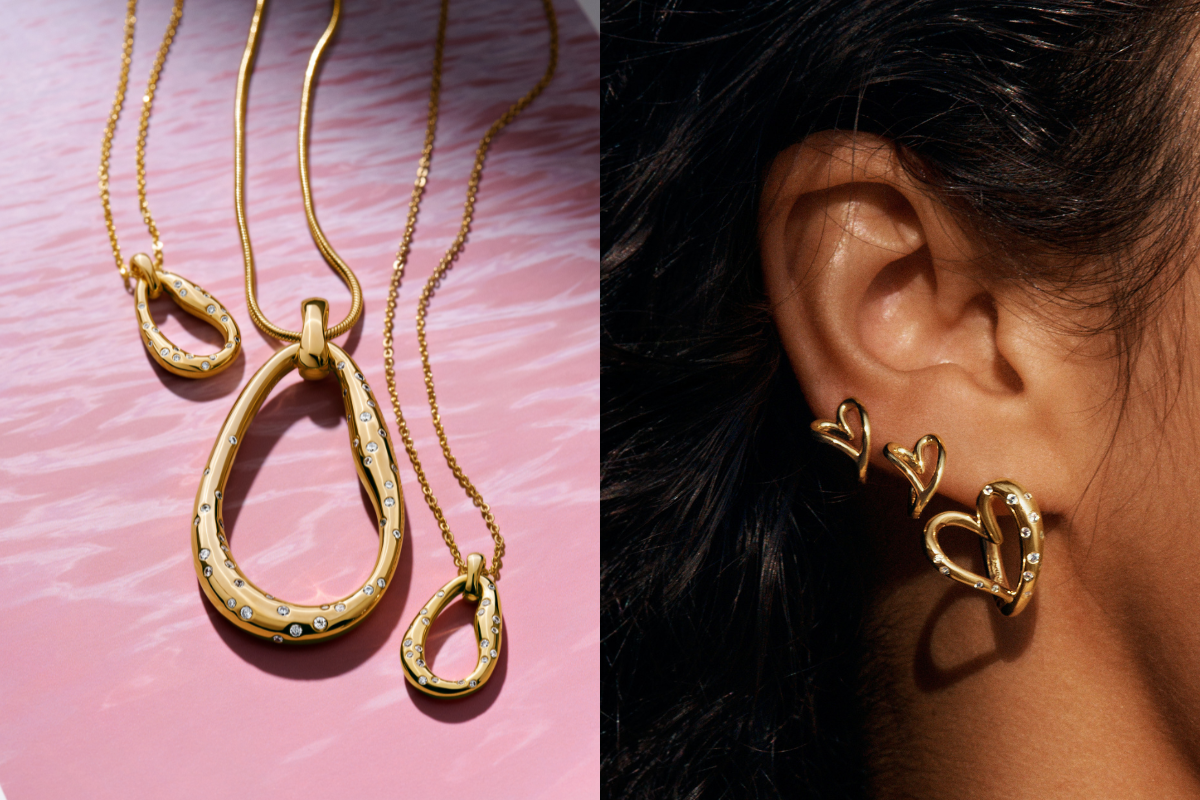 Stone-Set Pendant Necklace & Stone-Set Heart Hoop Earrings