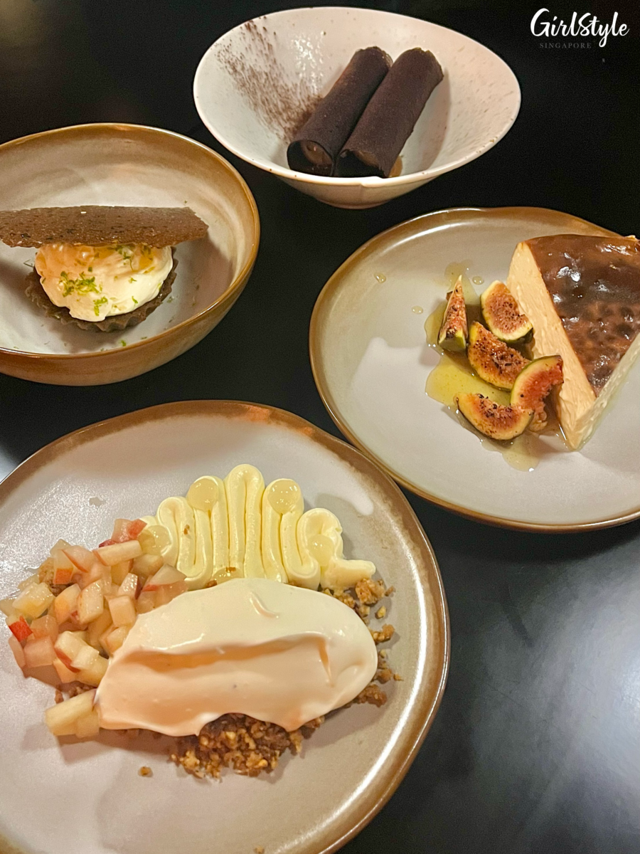 NOOR Labneh Cheesecake, Kuro Shokolata, Sticky Goma, Yuzu Namelaka