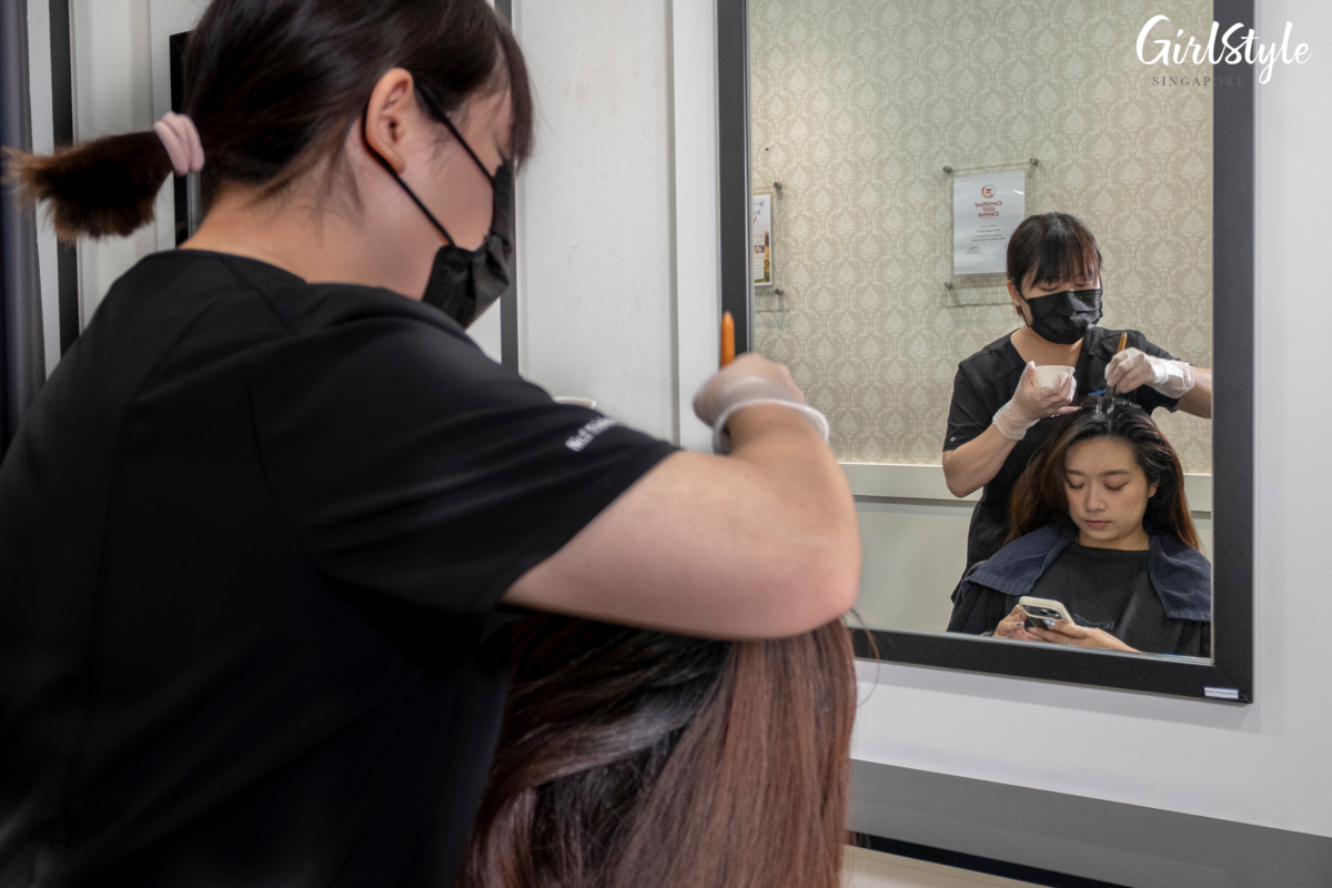 European Herbal Scalp Masque applied on Kristy's scalp